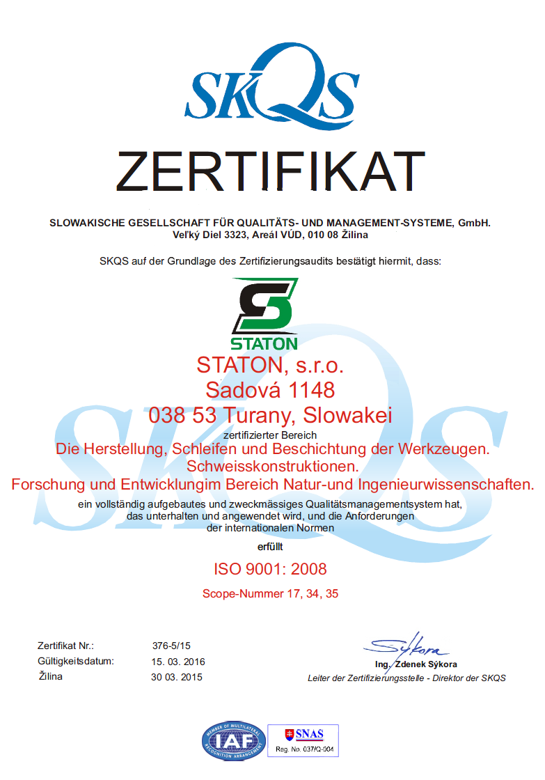 certifikátu kvality SKQS - DE
