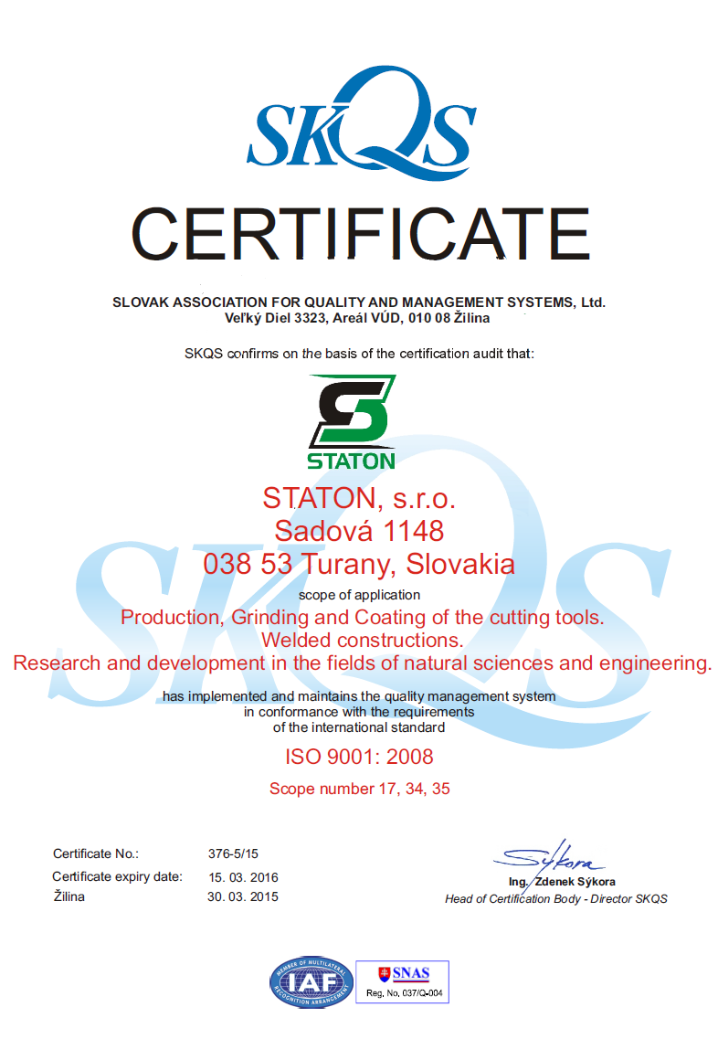 certifikátu kvality SKQS - UK