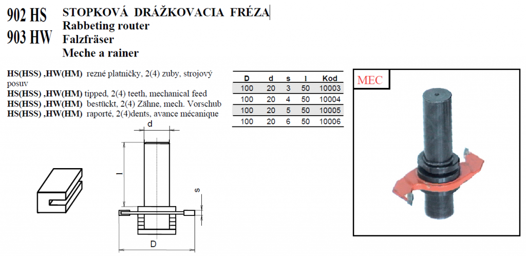 STOPKOVÁ DRÁŽKOVACIA FRÉZA