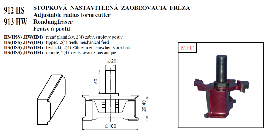 STOPKOVÁ NASTAVITEĽNÁ ZAOBĽOVACIA FRÉZA