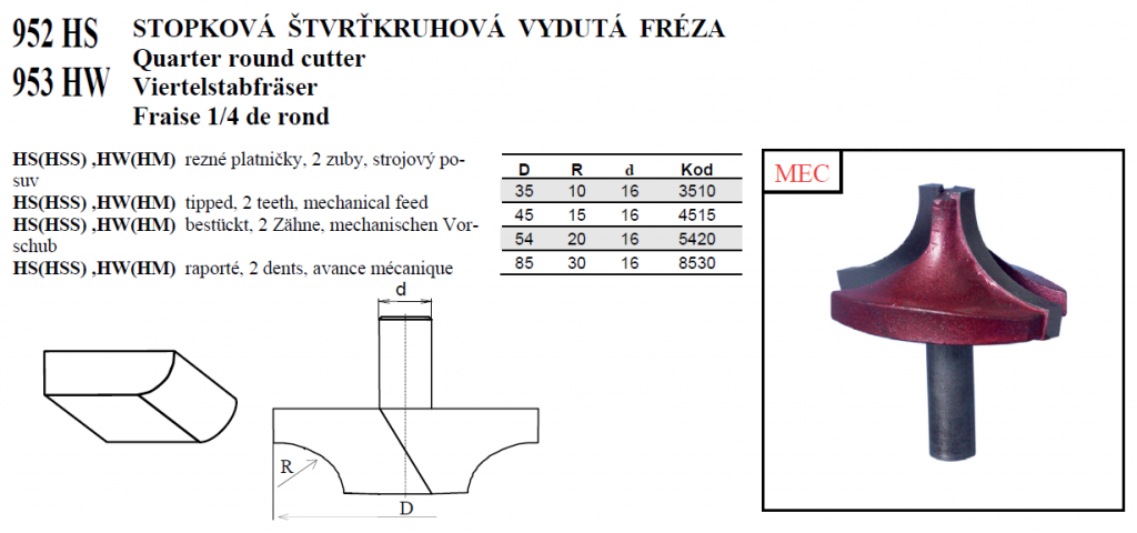 STOPKOVÁ ŠTVRŤKRUHOVÁ VYDUTÁ FRÉZA 01