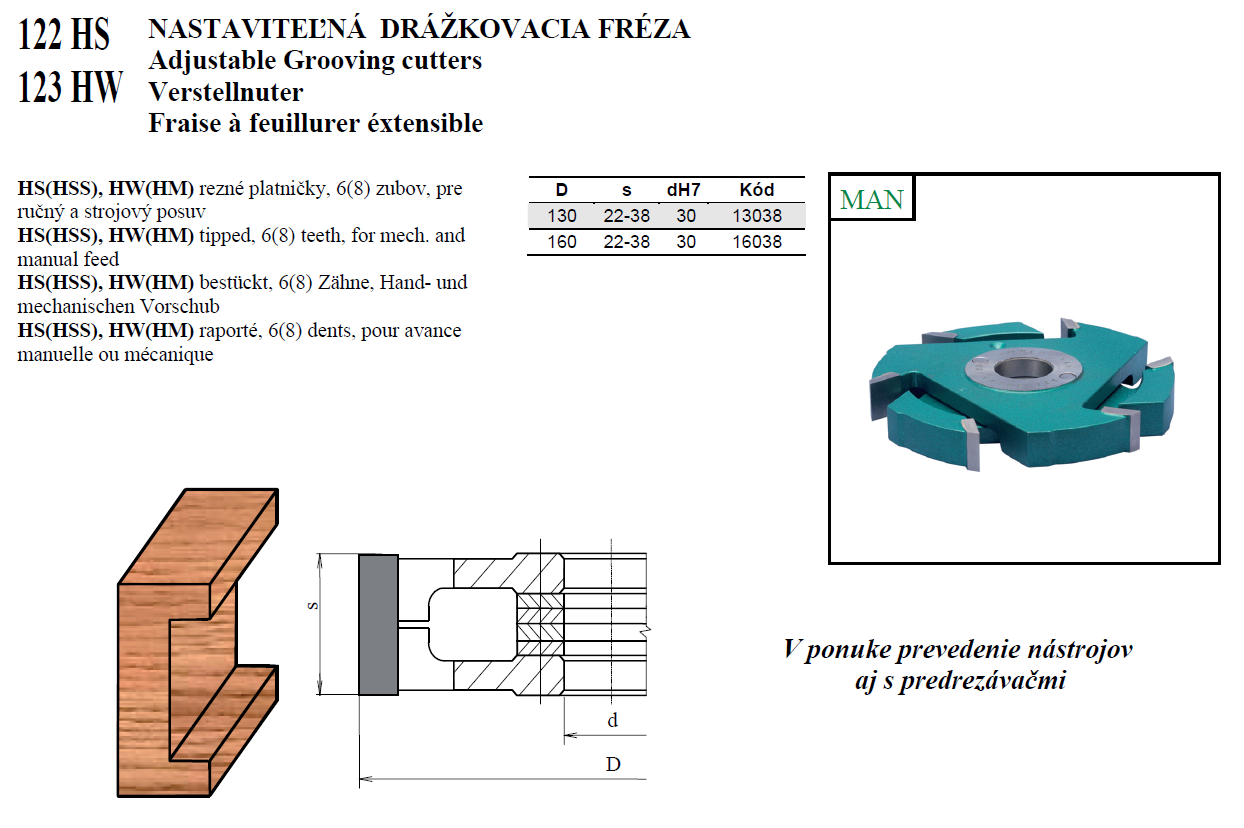 122 HS a 123 HW NASTAVITEĽNÁ DRÁŽKOVACIA FRÉZA