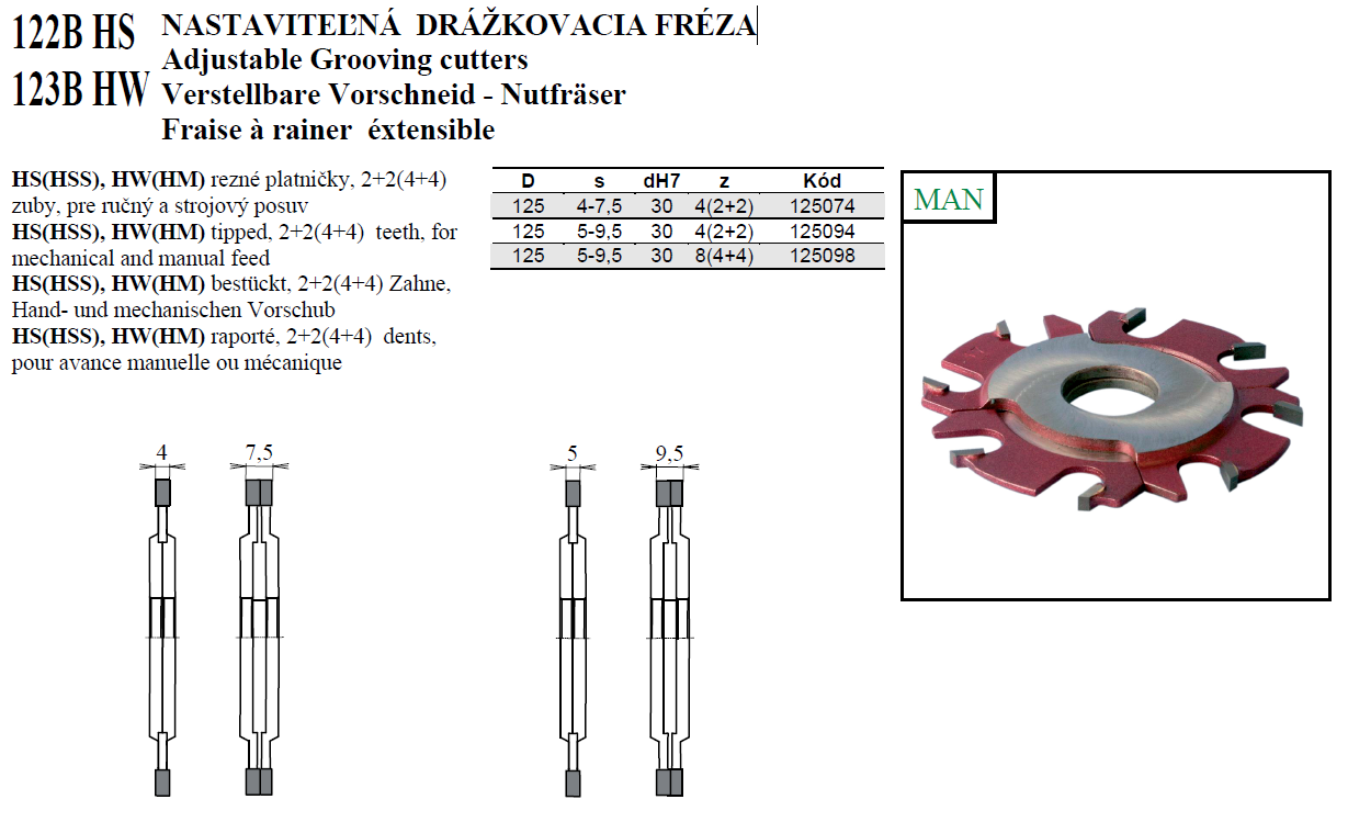 122B HS a 123B HW NASTAVITEĽNÁ DRÁŽKOVACIA FRÉZA