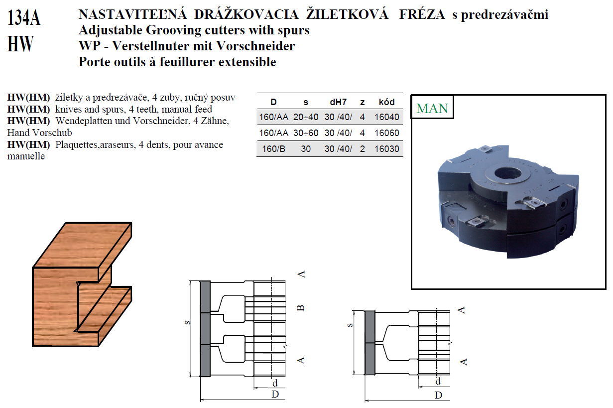 134A HW NASTAVITEĽNÁ DRÁŽKOVACIA ŽILETKOVÁ FRÉZA s predrezávačmi