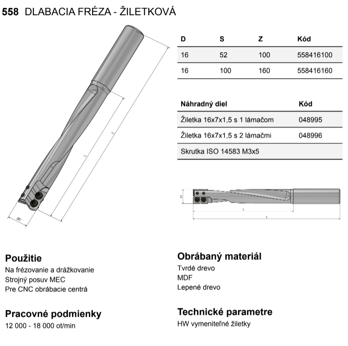 558 DLABACIA FRÉZA - ŽILETKOVÁ