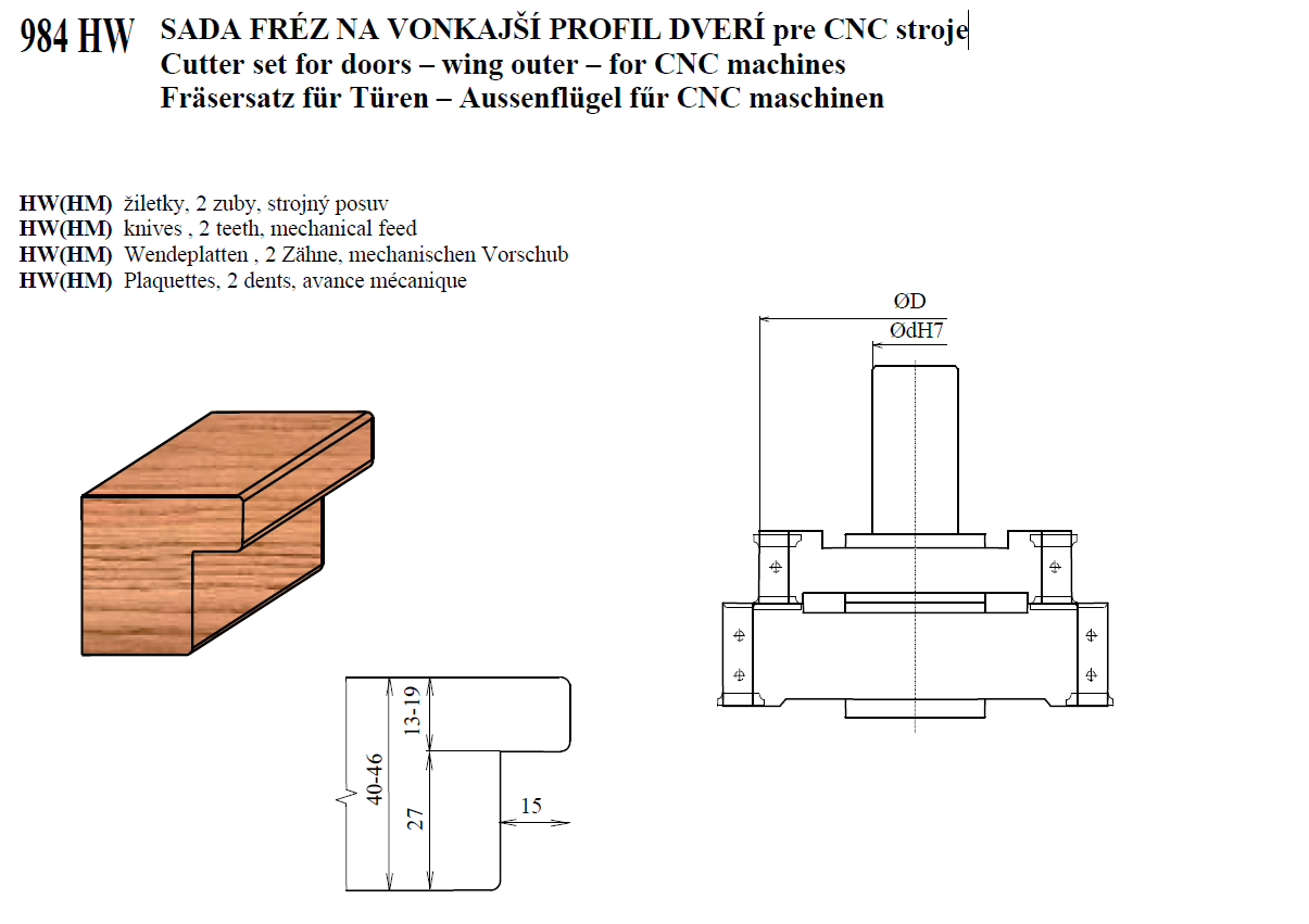 984 HW SADA FRÉZ NA VONKAJŠÍ PROFIL DVERÍ pre CNC stroje