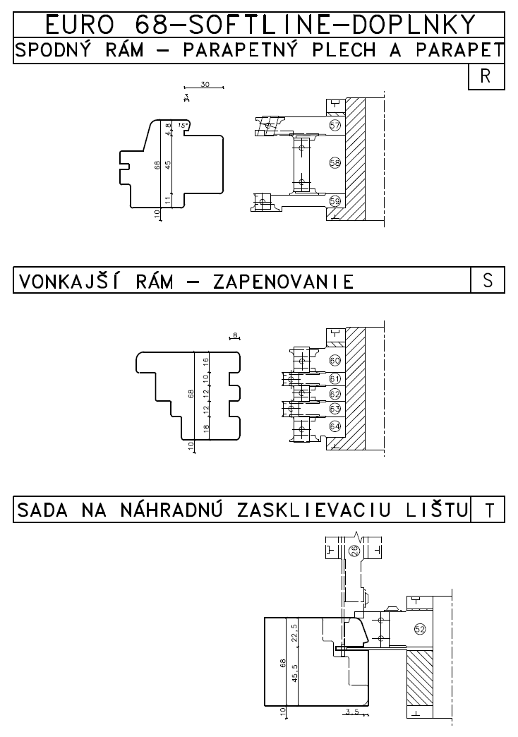 EURO 68-SOFTLINE-DOPLNKY SPODNÝ RÁM - PARAPETNÝ PLECH A PARAPET